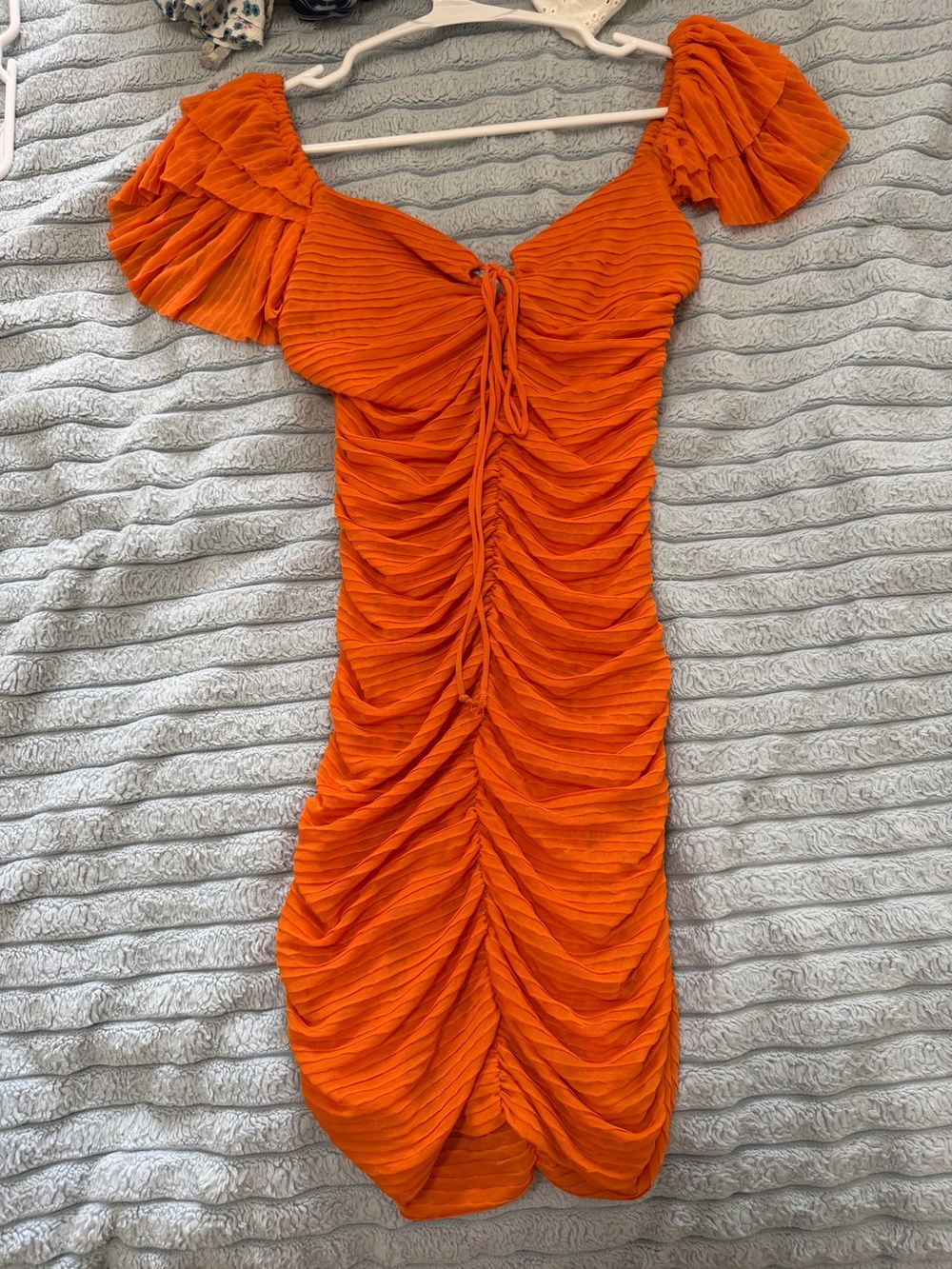 Zara Orange Ruched Off-Shoulder Mini Dress